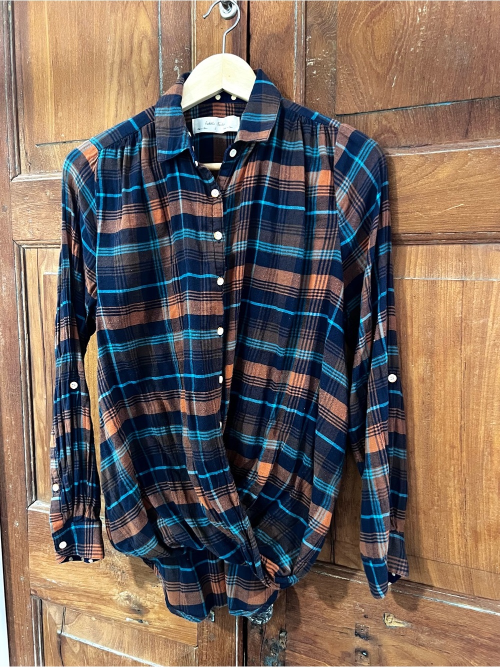 Anthropologie Plaid Button-Front Tunic - Blue & Copper